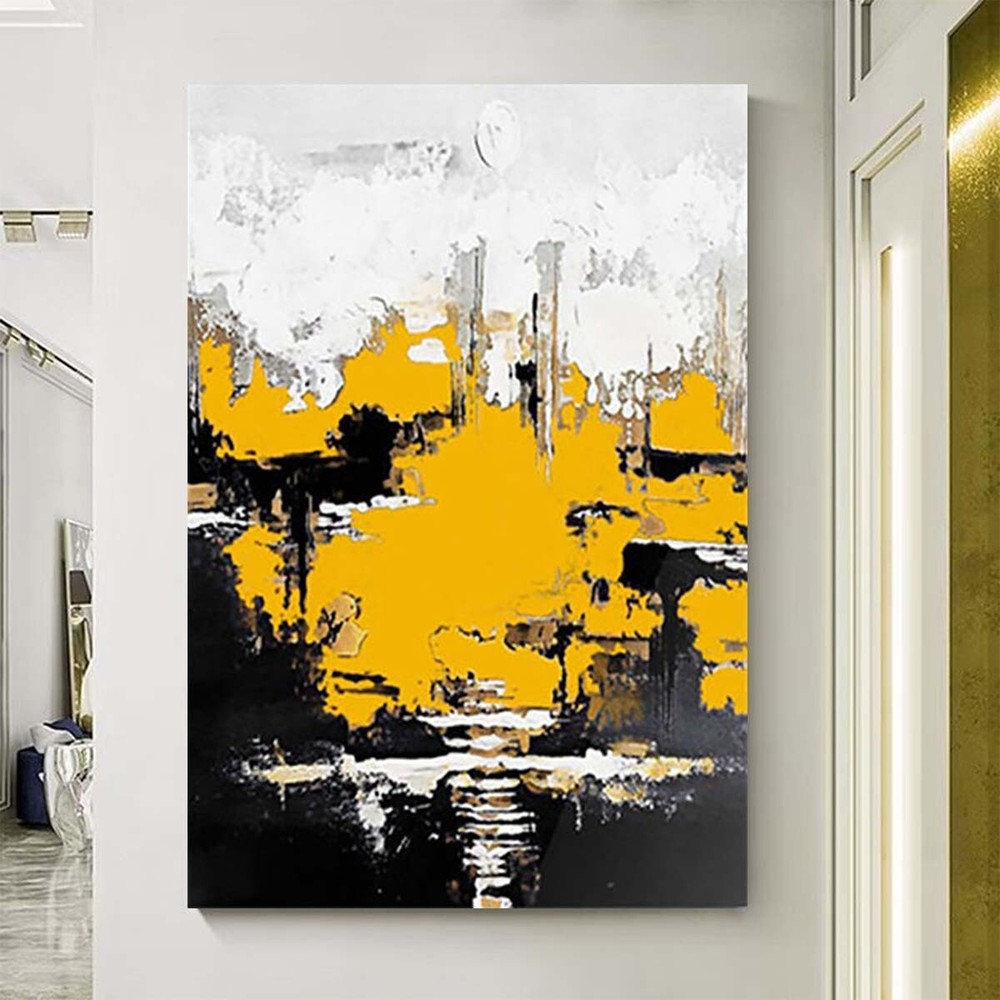 Frameless Canvas Oil Painting 100 Handmade Abstract Wall Decor Artwork Yellow