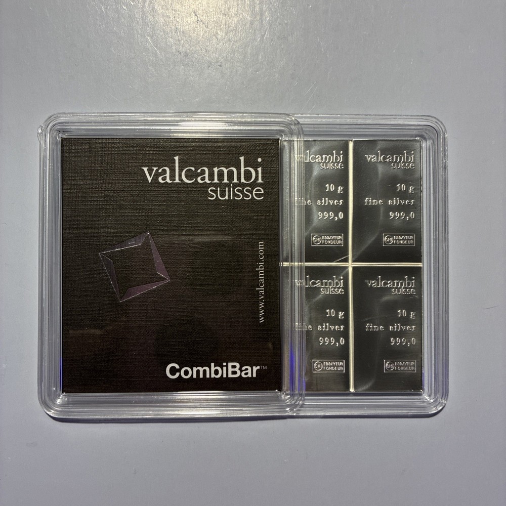 Valcambi 10 x 10 Gram Silver Bar CombiBar (100 Gram Total) - In Assay Card