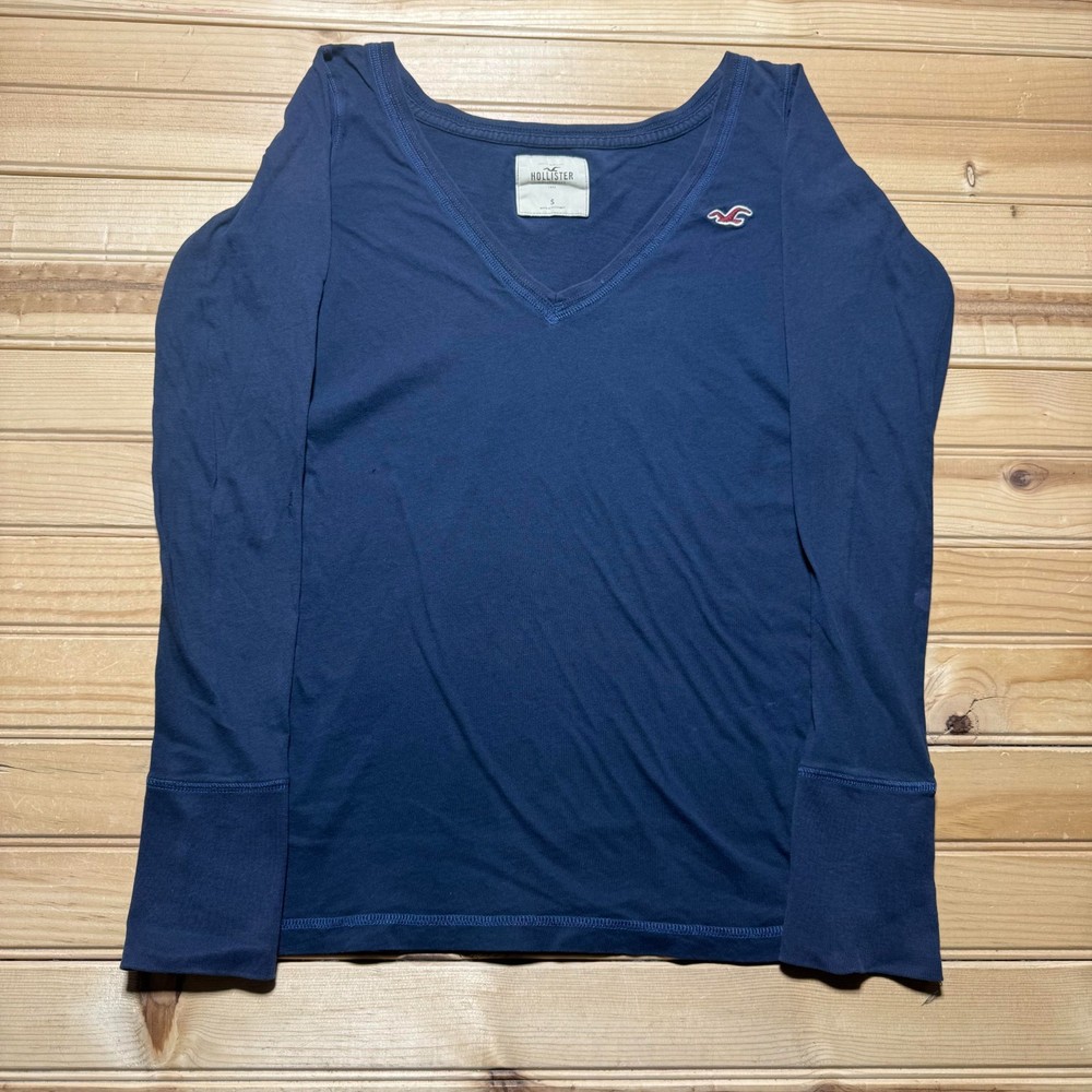 Hollister Embroidered Logo Blank V-Neck Long Sleeve Shirt Women's Size Small