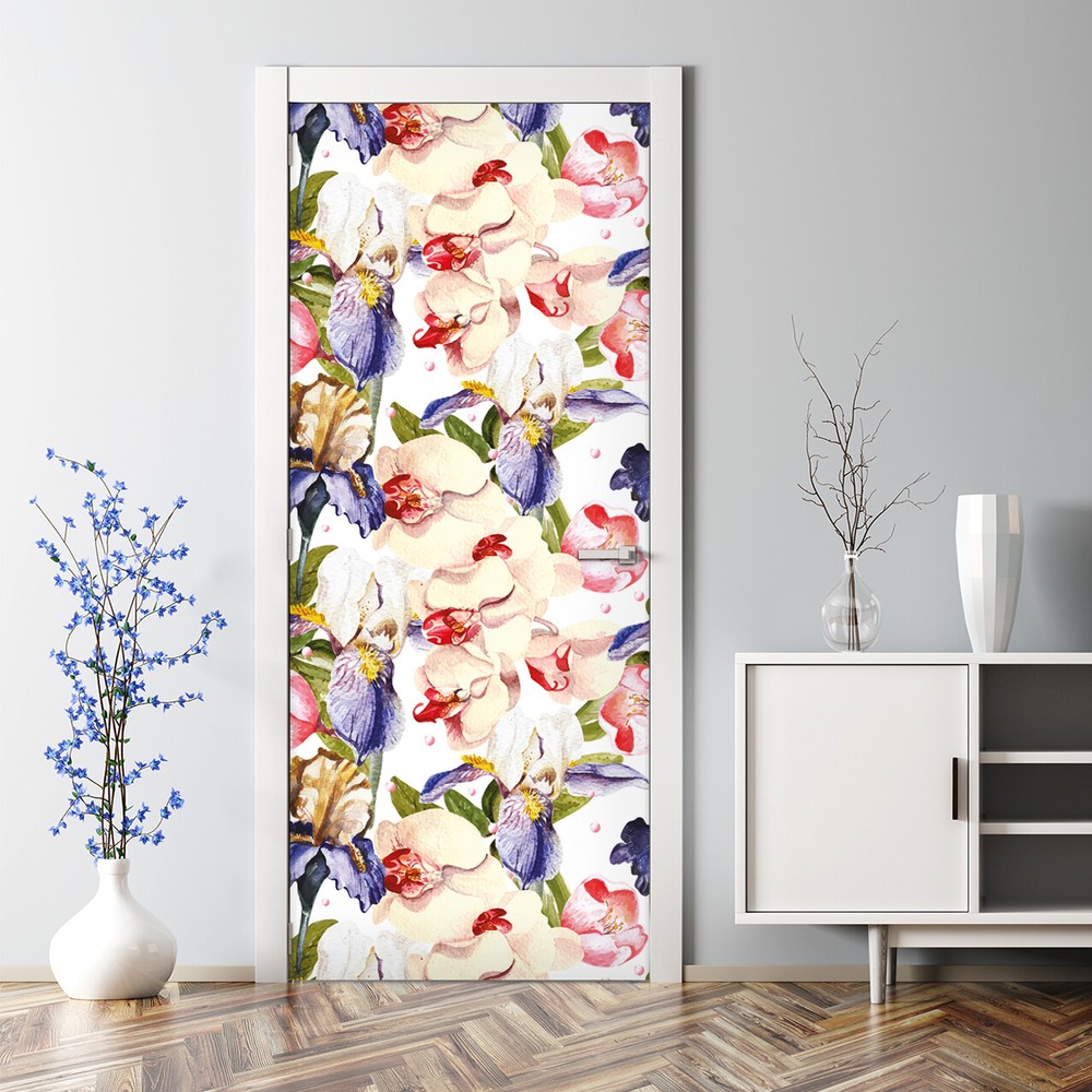 Exotic Orchid Bubble Free Door sticker mural Self Adhesive Peel & Stick floral