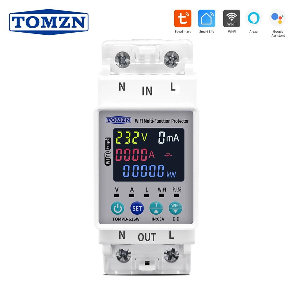 2P 63A Smart WiFi Circuit Breaker with KWH Meter and Timer for 110V 220V