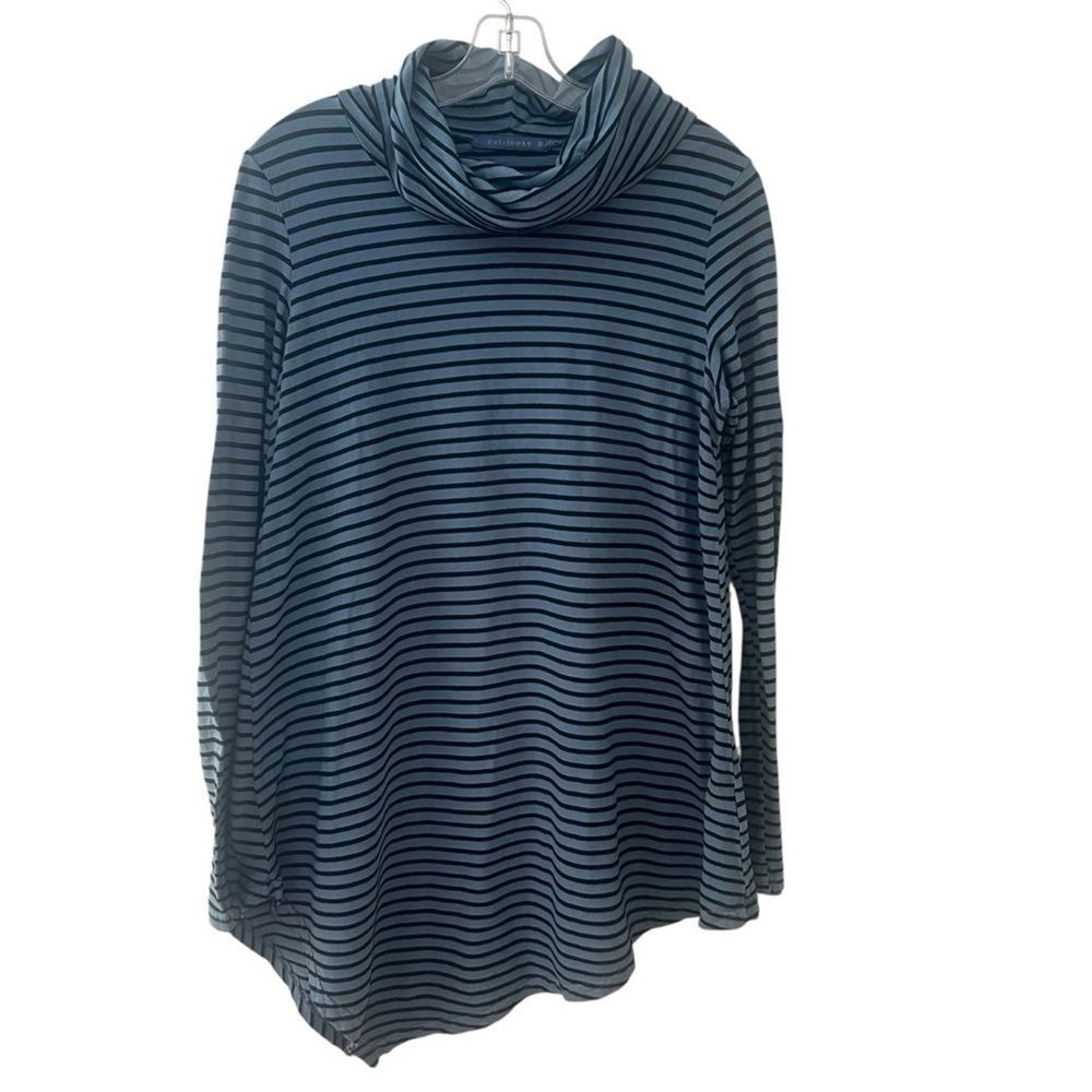 Cut Loose Striped Oversized Turtleneck Tunic Top Blue Stripe Medium Lagenlook