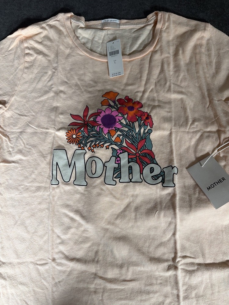 Mother NWT Graphic Tee Large Pink Floral $105 Retail