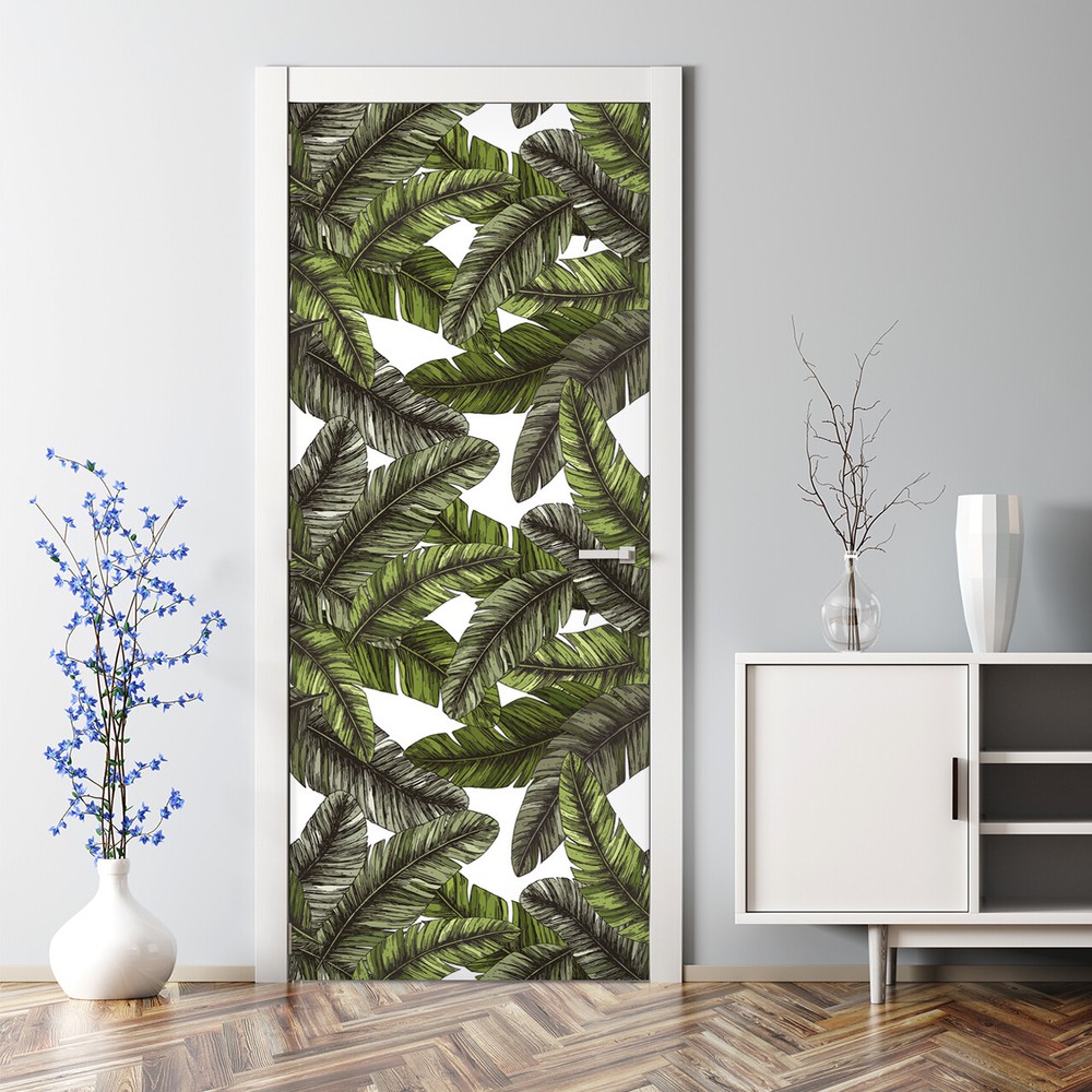 Banana Green Leaves Self Adhesive  Covering jungle Door Decal Peel & Stick