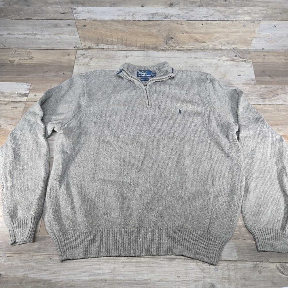Polo Ralph Lauren Gray 1/4 Zip Thick Knit Cotton Sweater Pullover Men's Size 2XL