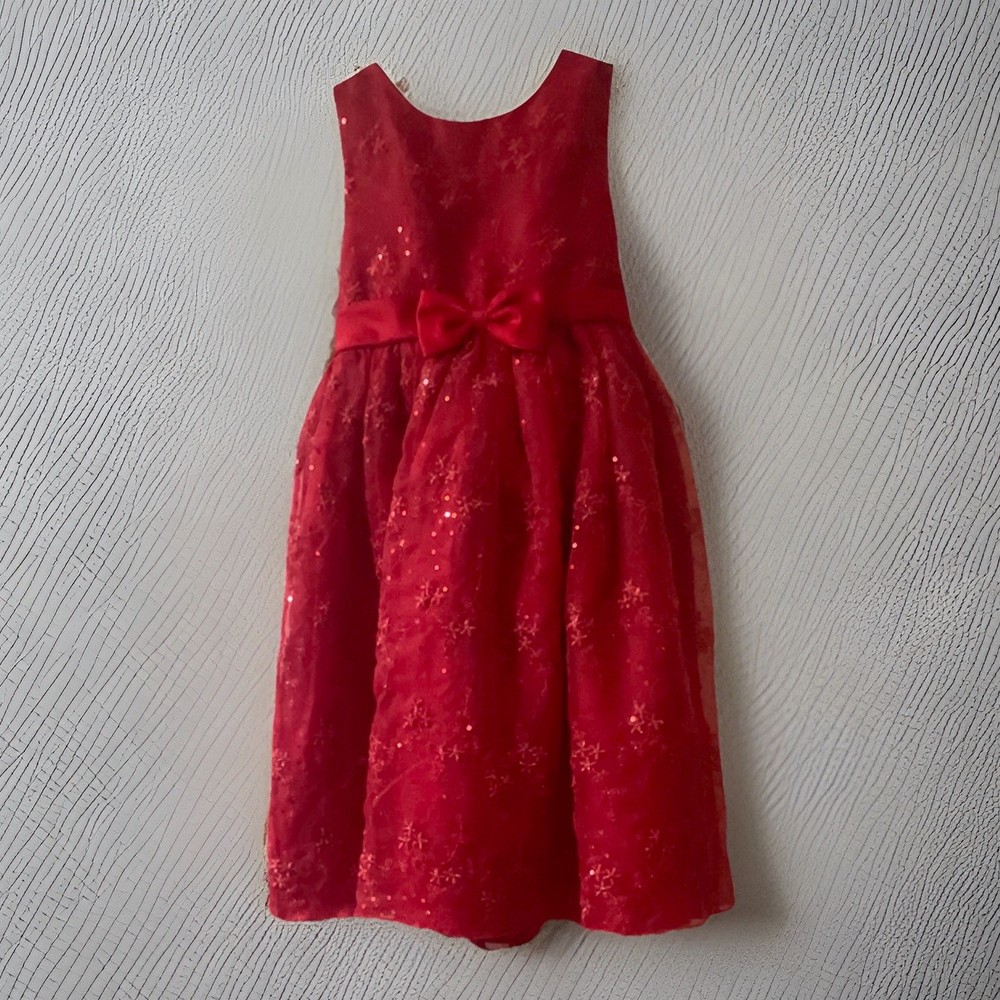 Girls Dress Size 5 Red Sequin Rose Floral Holiday/ Special Occasion