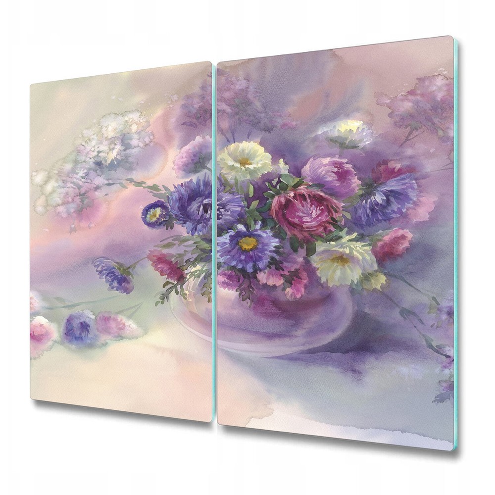 Glass Chopping Cutting Board Violet Asters Garden Floral Painting 2x30x52