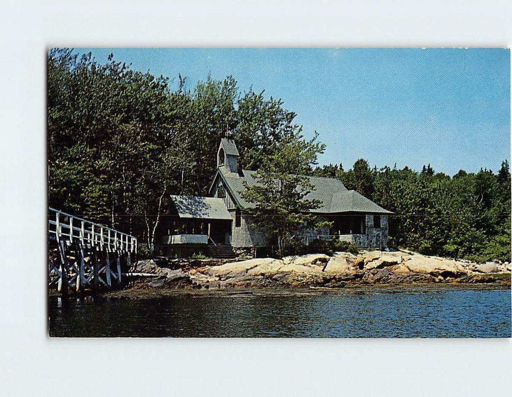 Postcard All-Saints-by-the-Sea Chapel Southport Boothbay Harbor Maine USA