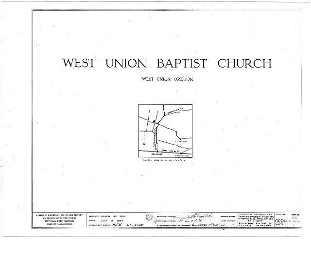 HABS ORE,34-UNIW,1- (sheet 0 of 6) - West Union Baptist Church, West Union,
