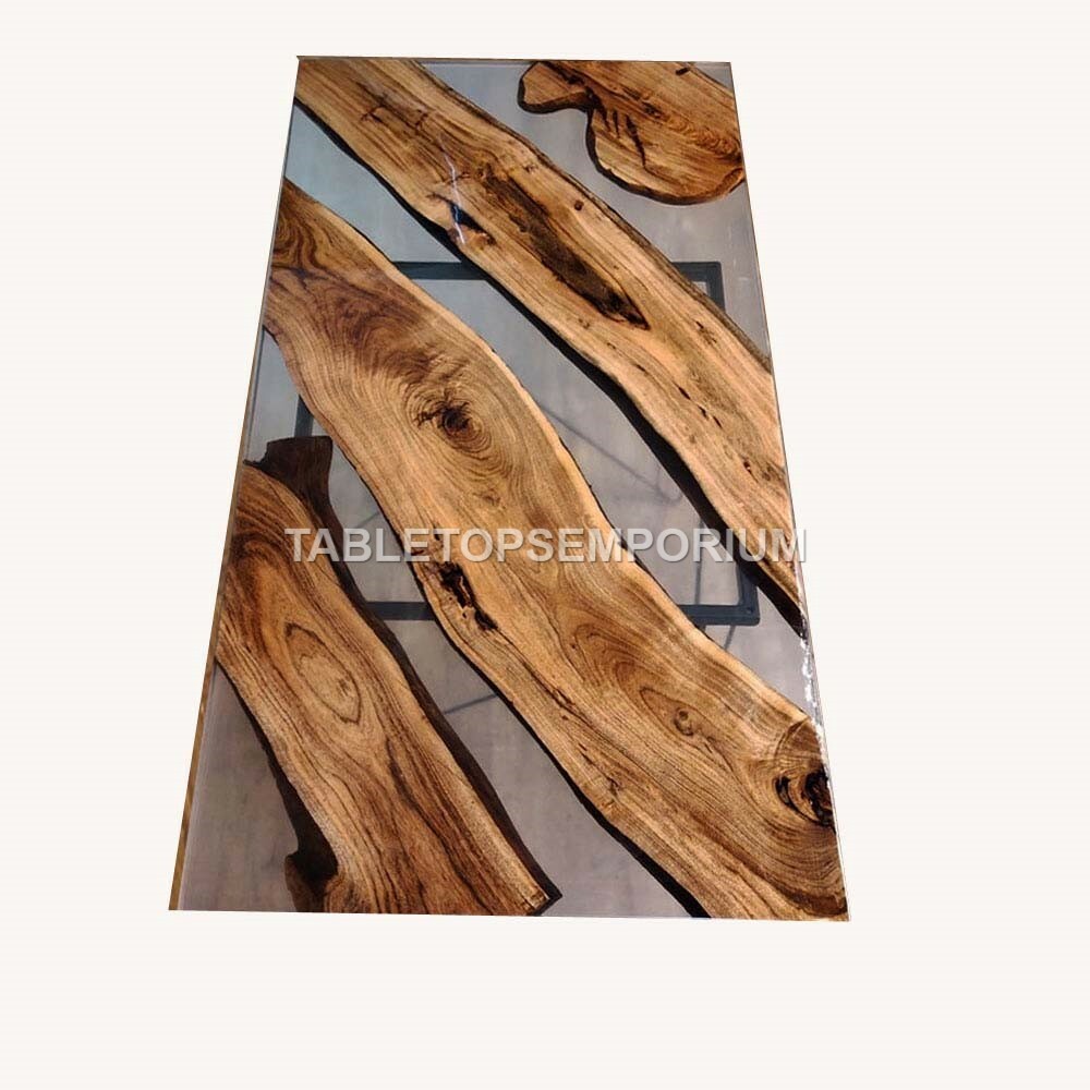 Made to Order Epoxy Clear Resin Dining Table Top Acacia Wooden Unique Art Décors