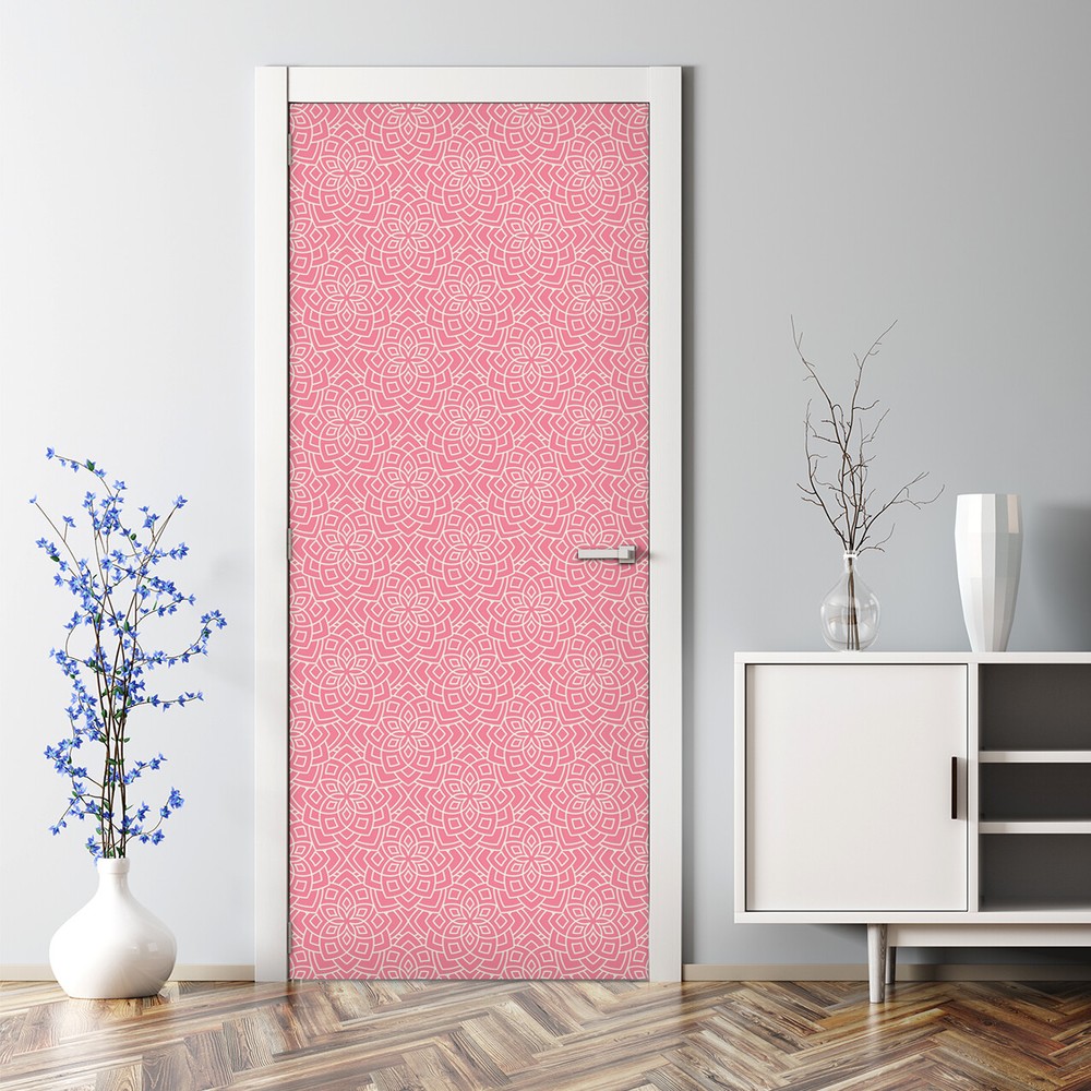 Abstract floral pattern geometric pink self adhesive Bubble Free Door sticker
