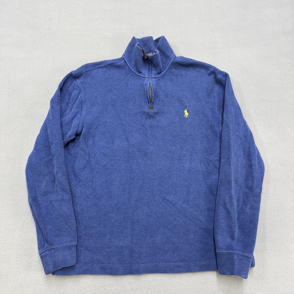 Polo Ralph Lauren Sweater Mens Medium Blue 1/4 Zip Mock Neck Pullover Pony Logo