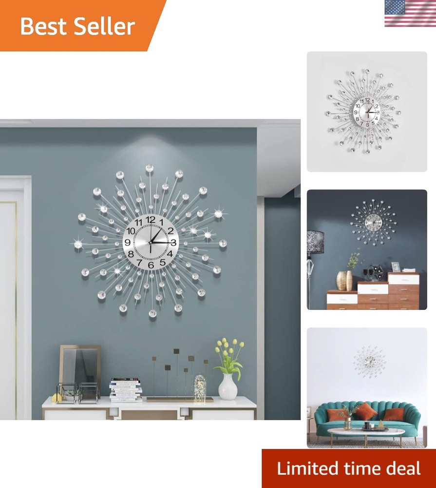 Large Wall Clock for Living Room Decor Non-Ticking Quiet Metal Quartz Clocks ...