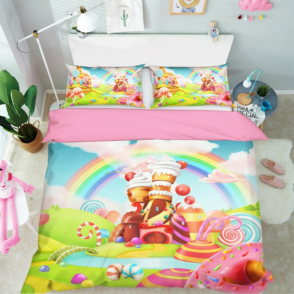 3D Candy Castle ZHUA240 Bed Pillowcases Quilt Duvet Cover Set Queen King Amy