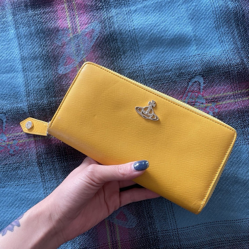 VIVIENNE WESTWOOD Orb Long Zip Around Wallet Yellow Leather Japan