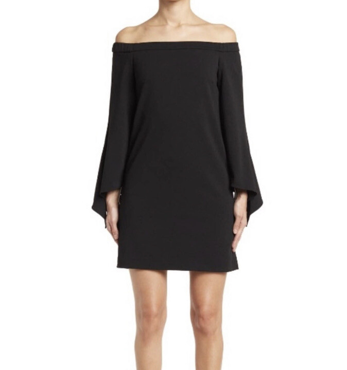NWT Tibi Off-Shoulder Crepe Dress in Black Size 6