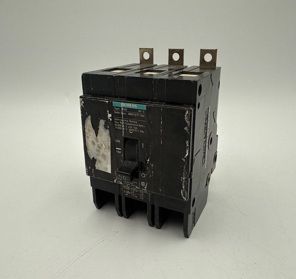Siemens BQD350 Circuit Breaker 50A 3P 277/480V BQD 50 Amp 3 Pole Worn Label Used