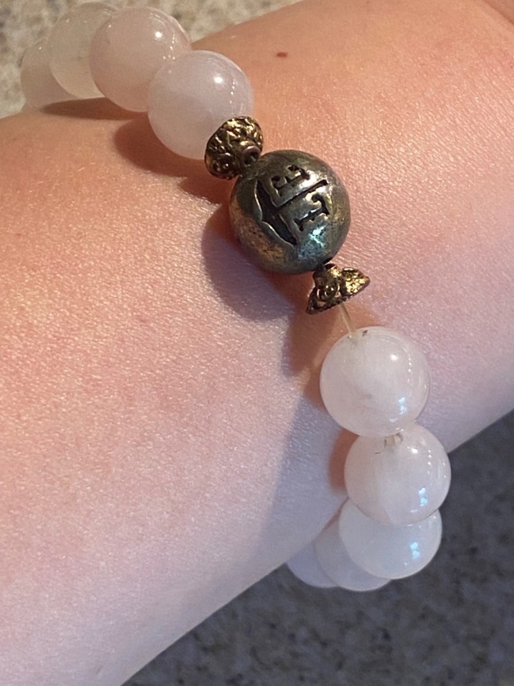 VTG Lenny & Eva Pink Rose Quartz Beaded Stretch Bracelet Gold Tone Signature