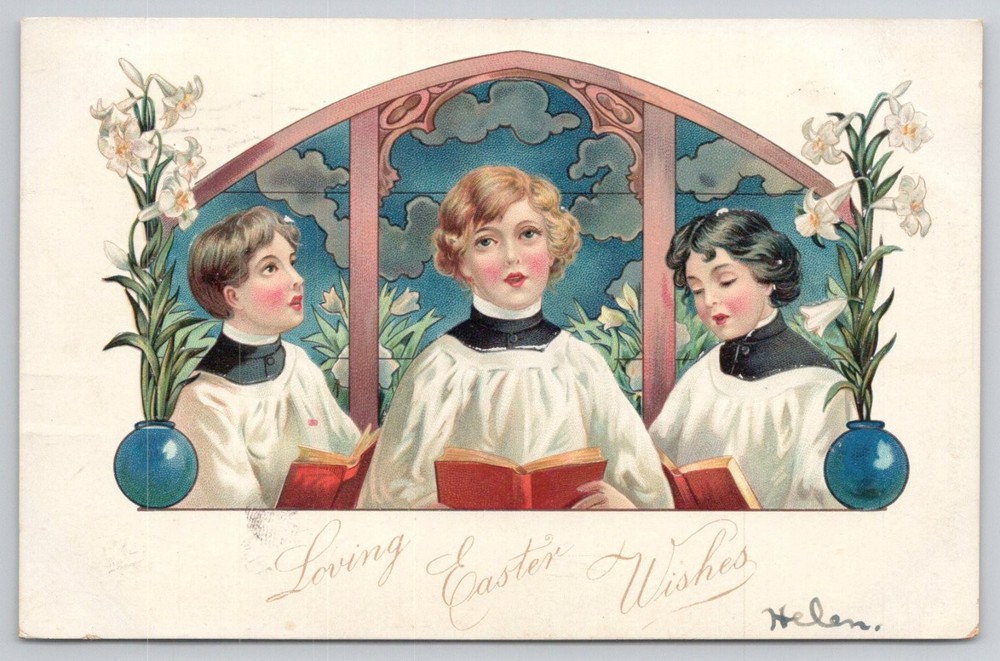 1907 Raphael Tuck Easter Choir Children Lilies Postcard West Chester PA