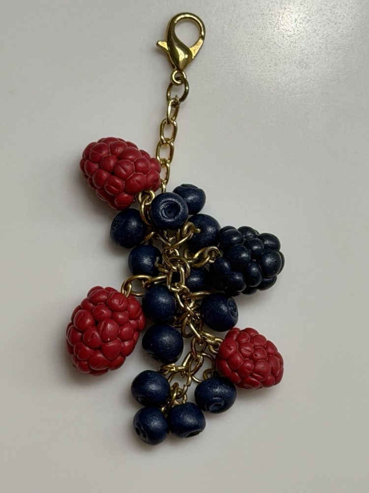 Fruit/Berry Theme Beaded Clip-On Charm Keychain Lobster Clasp Red Blue Gold