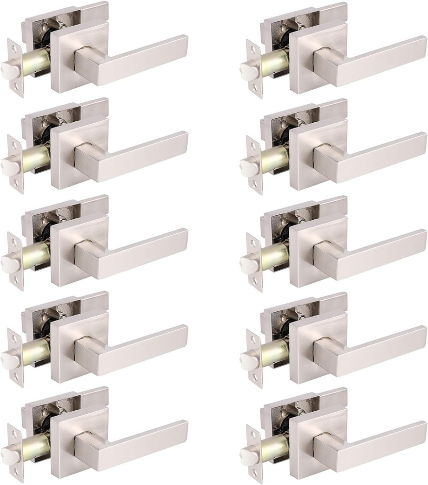 10PK Probrico Hall Closet Satin Nickel Square Rosette Passage Door Lever Handles