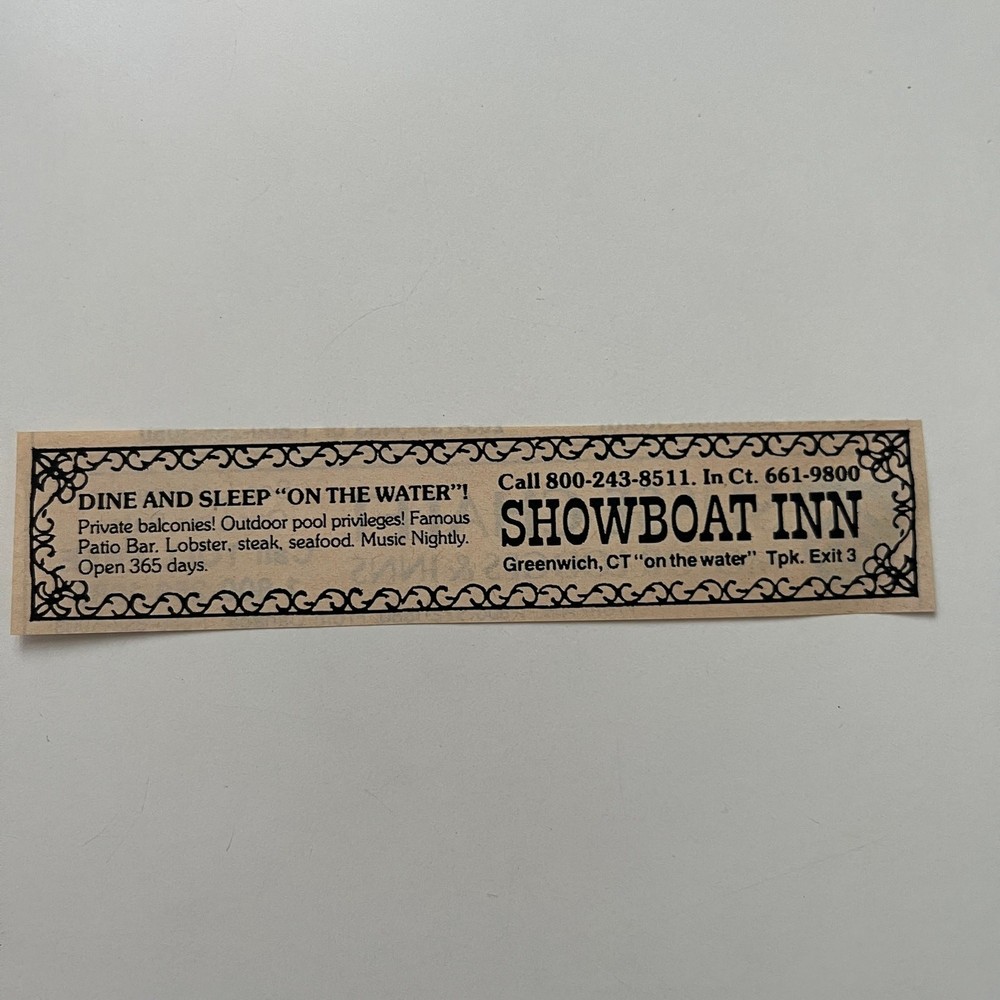 Showboat Inn Dine And Sleep On The Water Greenwich CT 1985 Ad SAJ3-M12