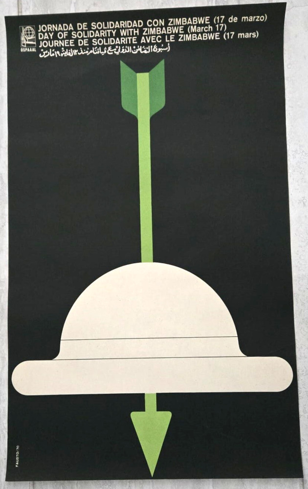 ORIGINAL OSPAAAL Cuban Political Poster; Solidarity with Zimbabwe by Fausto 1970