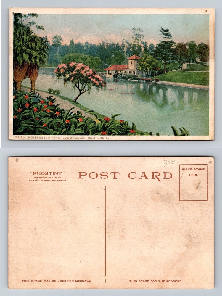 Los Angeles, CA-California, Hollenbeck Park Lake and Boat House Vintage Postcard