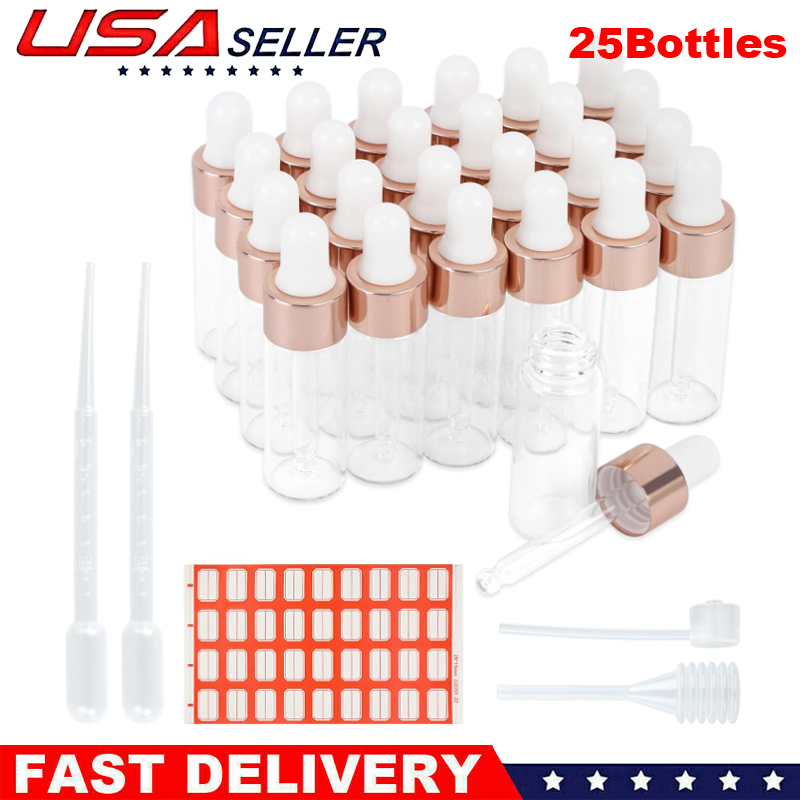 Clear Glass Dropper Bottles Empty with Funnel & Long Pipettes for Essential Oils