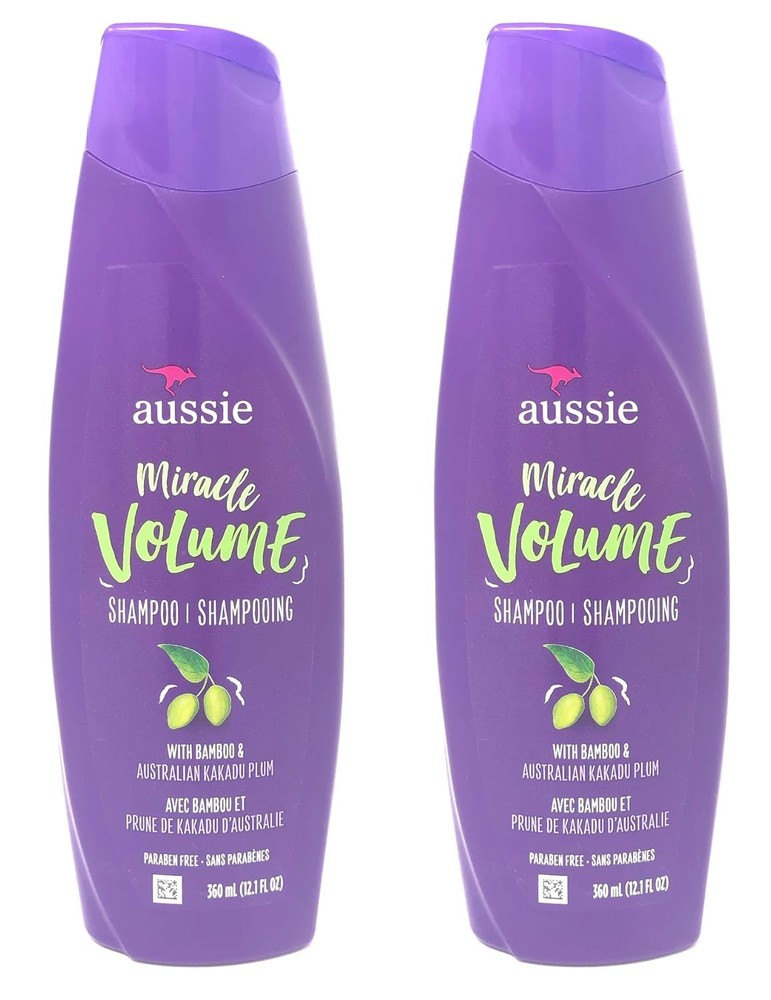 Aussie Miracle Volume Shampoo for Fine Hair with Plum & Bamboo 12.1oz 2 Pack