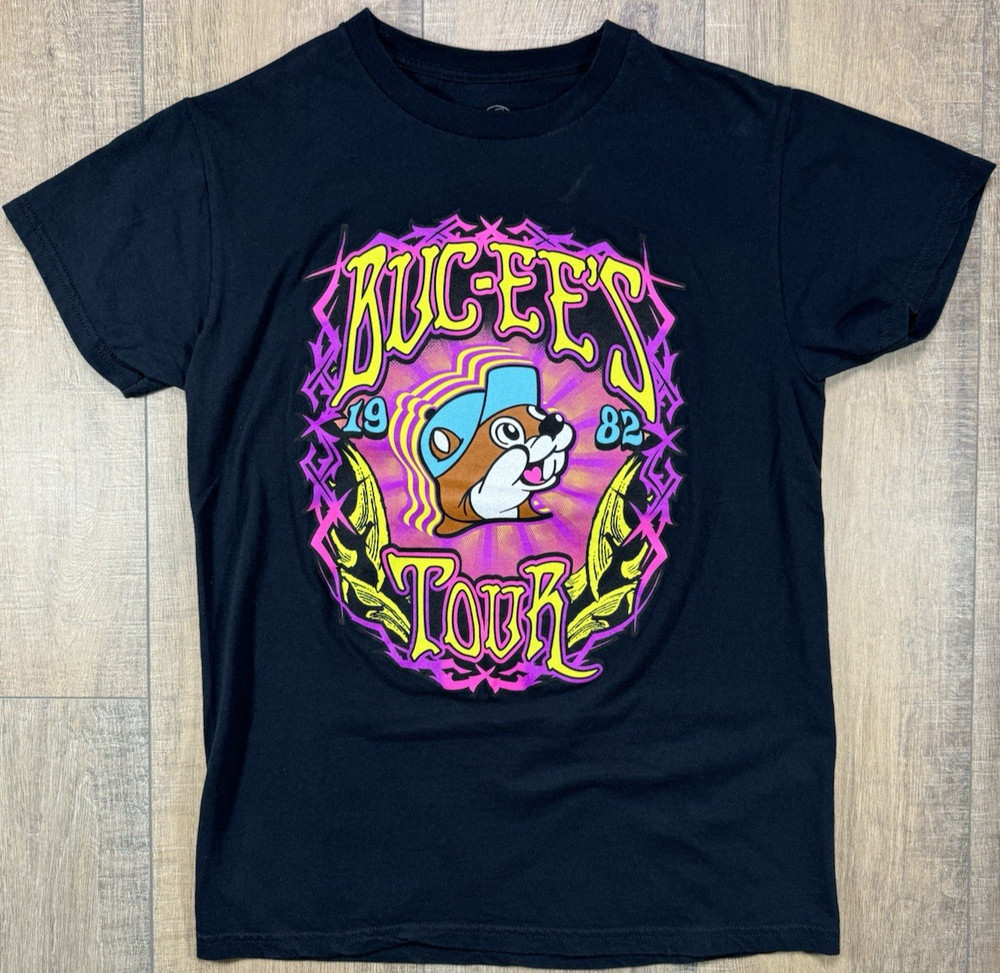 BUC-EE’S Adult Tee T-Shirt Size Small Black World Tour 1982-2021 Double Sided