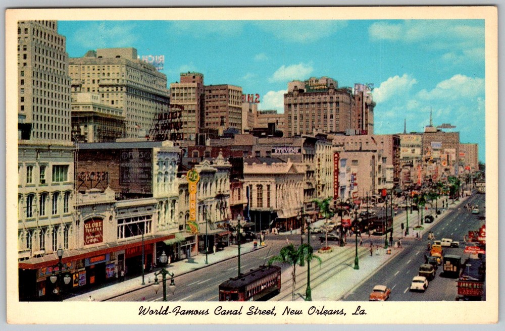 Vtg Postcard World Famous Canal Street New Orleans, LA 1950s