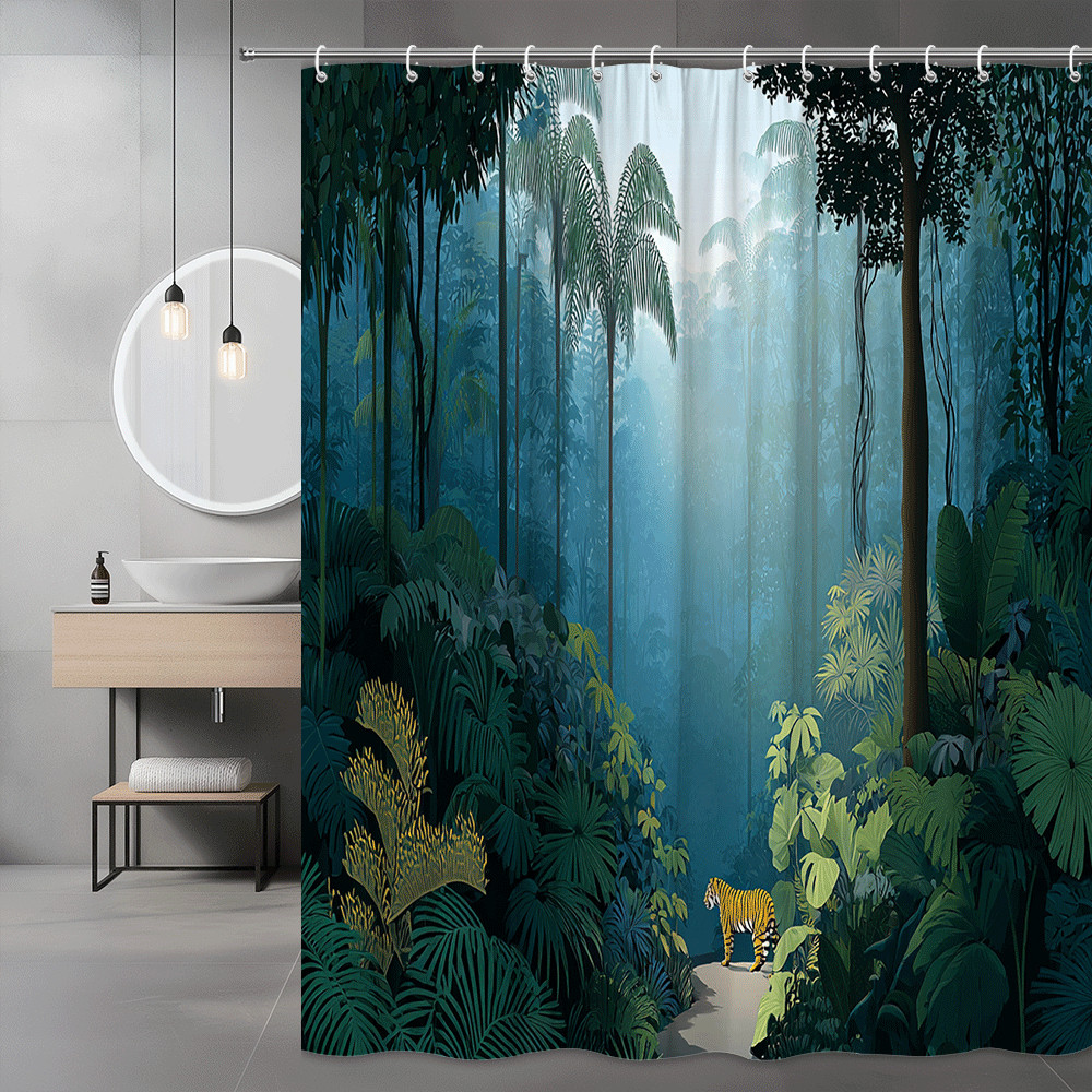 Tiger Jungle Forest Shower Curtain Tropical Nature Print