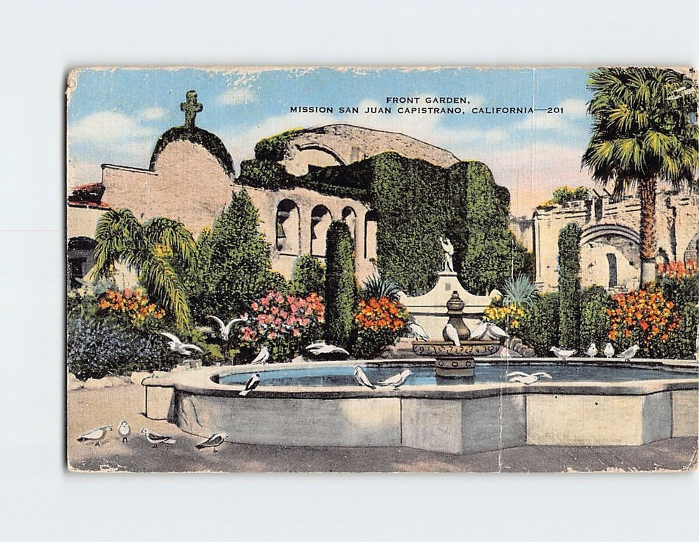 Postcard Front Garden Mission San Juan Capistrano California USA