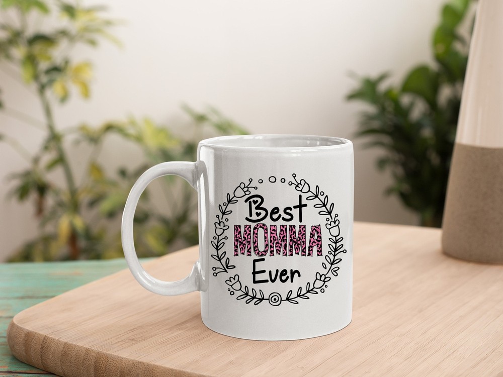 Best Momma Ever Pink Leopard Flowers Mug for Mother's Day Gift