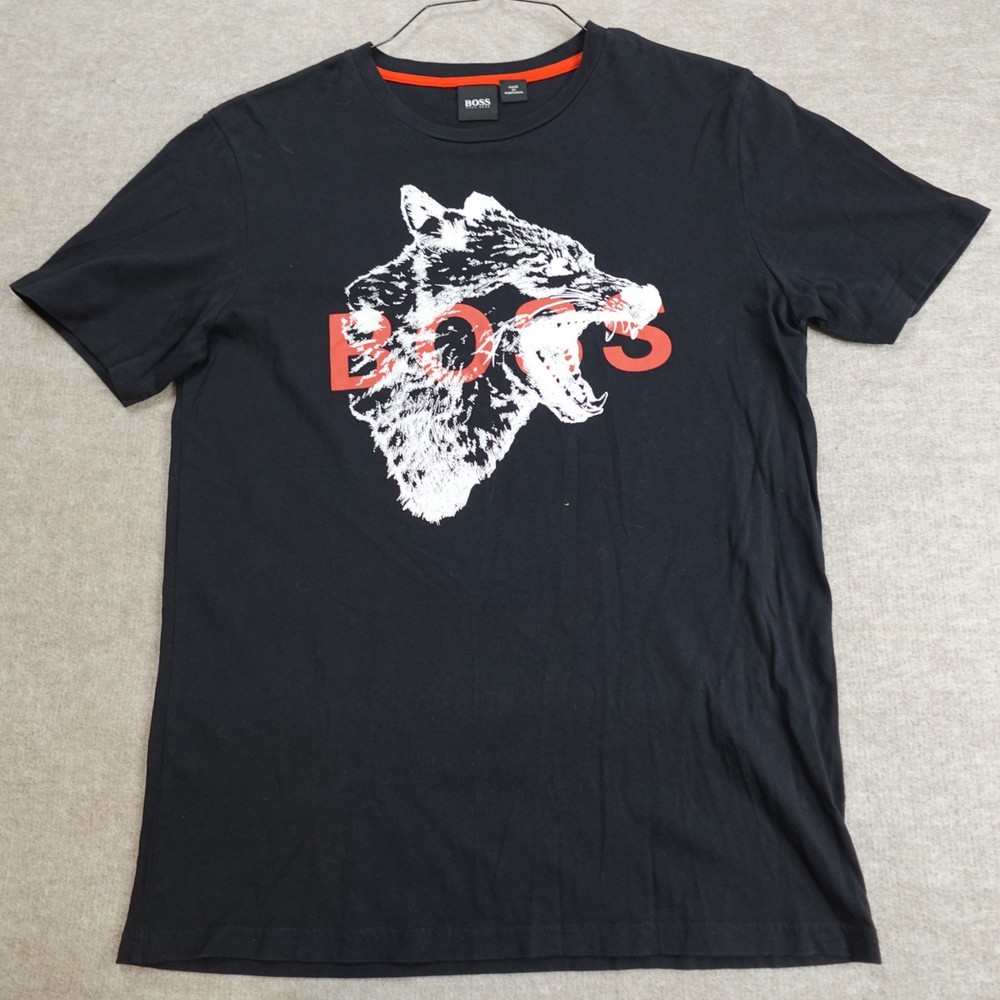 Hugo Boss Shirt Small Black Wolf Spell Out Lobo Made in Portugal