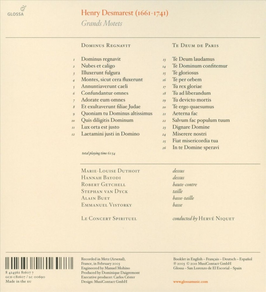 LE CONCERT SPIRITUEL/HERVÉ NIQUET HENRY DESMAREST: GRANDS MOTETS NEW CD