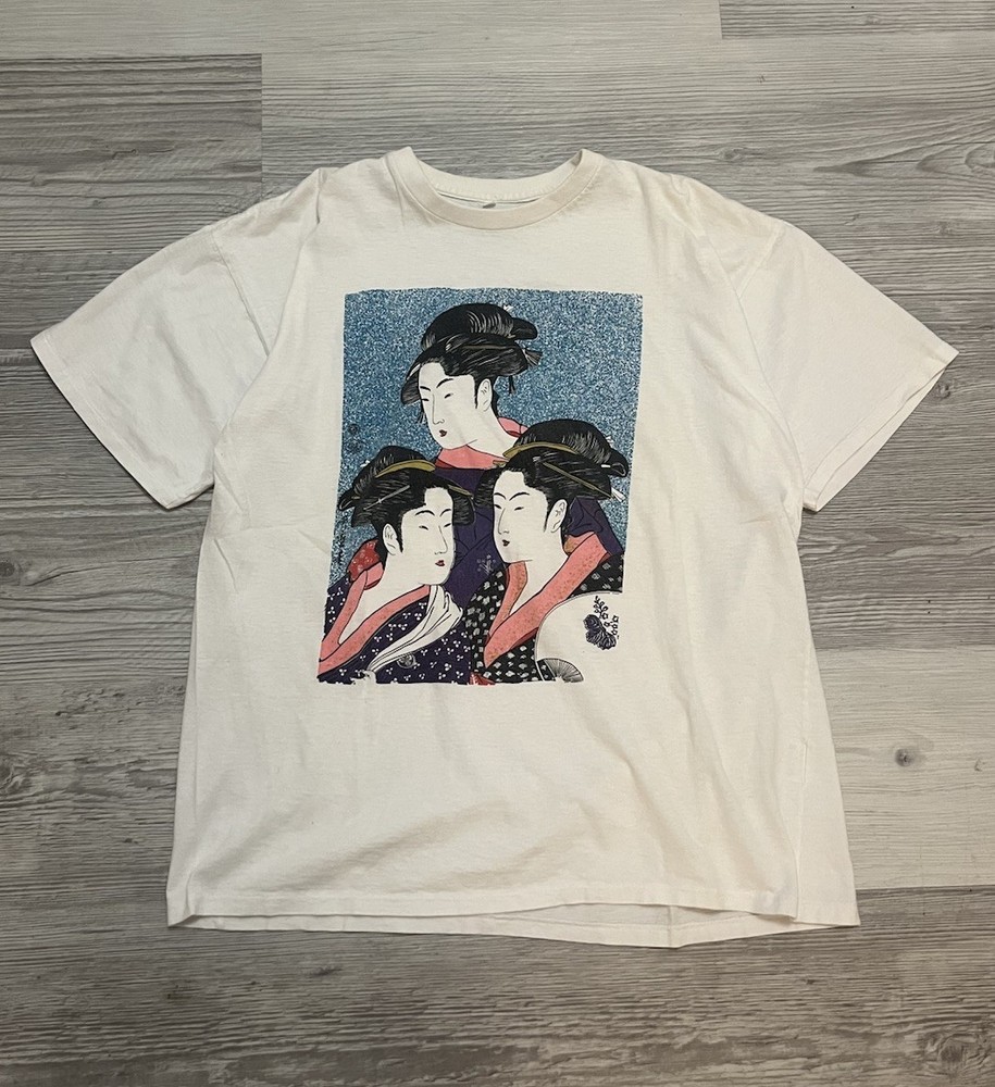 Vintage Rare Ukiyo-E 80s 90s Big Print T-Shirt Japanese Pattern Courtesan Ge