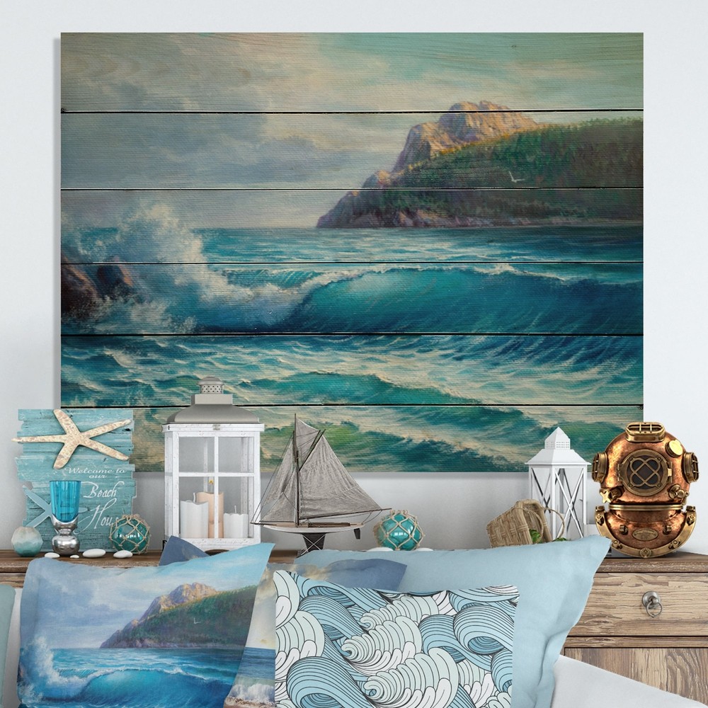 Designart 'Morning Sun Over On Breaking Sea Waves' Nautical