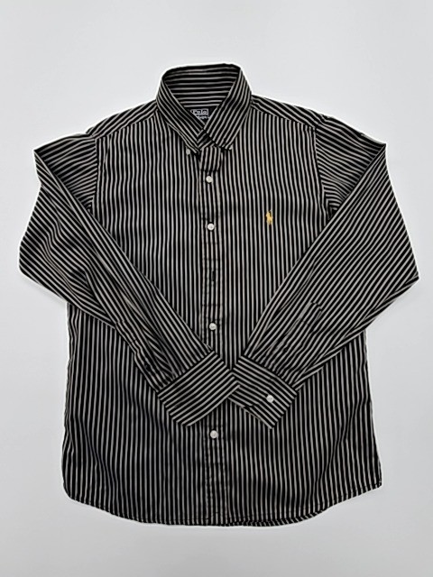 Polo Ralph Lauren Men's Black White Striped Dress Shirt S Custom Fit