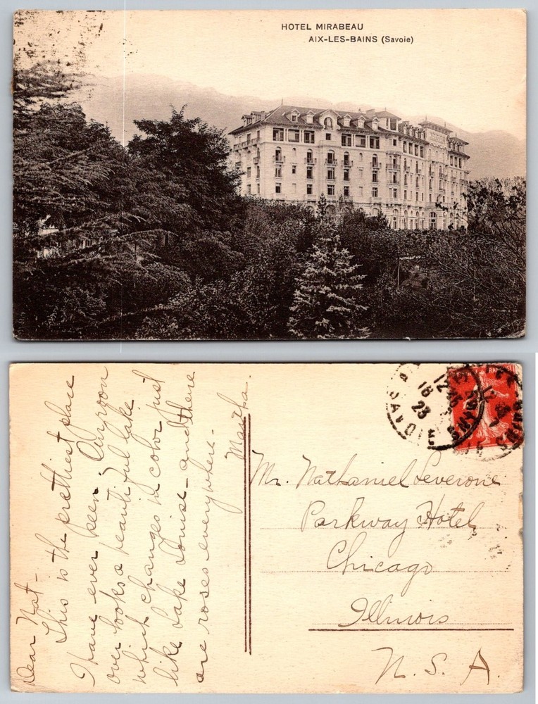 Hotel Mirabeau Aix-les-Bains Savoie France Vintage Postcard 1910 Posted