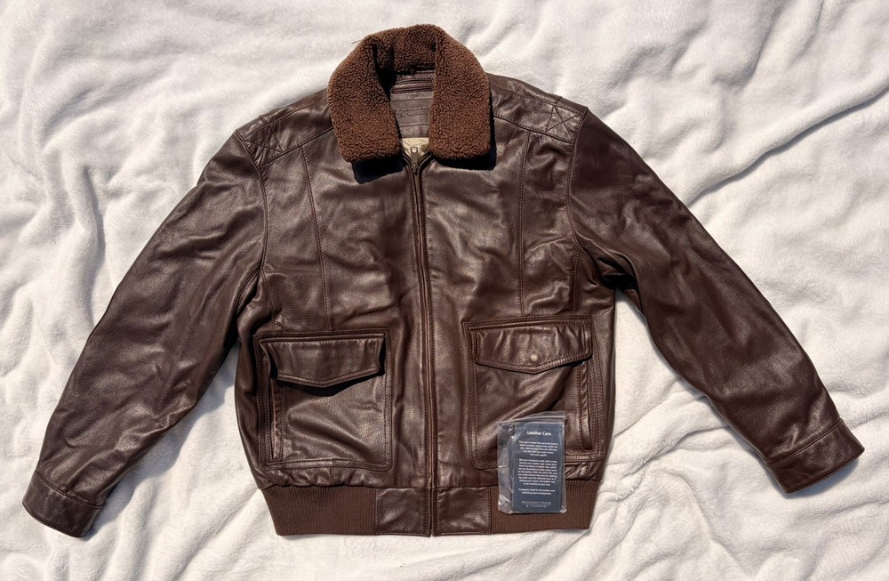 Roundtree & Yorke Chocolate Brown Real Lambskin Leather Bomber Jacket Mens L