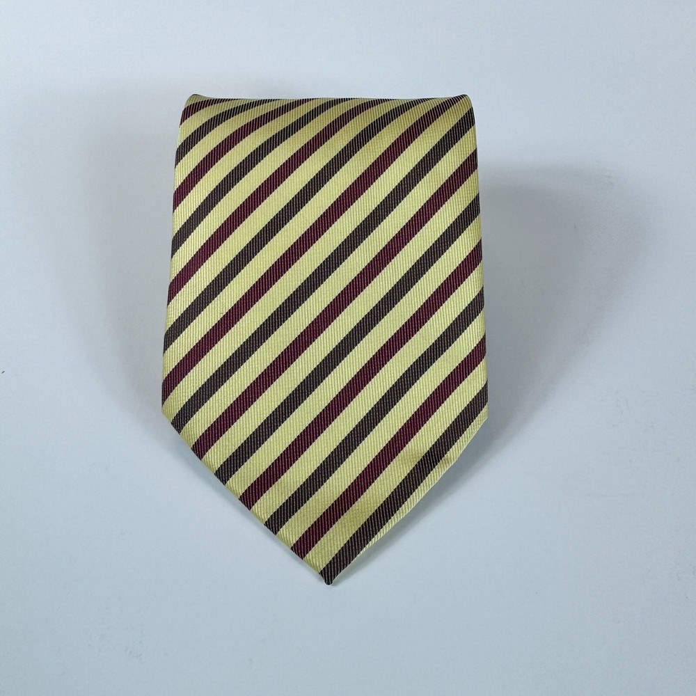 HUGO BOSS Tie 100% Silk Made in ITALY Designer STRIPED Gold / Brown Necktie