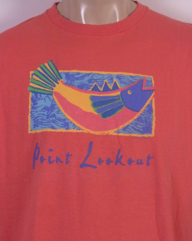 vintage 90s Point Lookout Fish Art T-Shirt USA Made SZ L