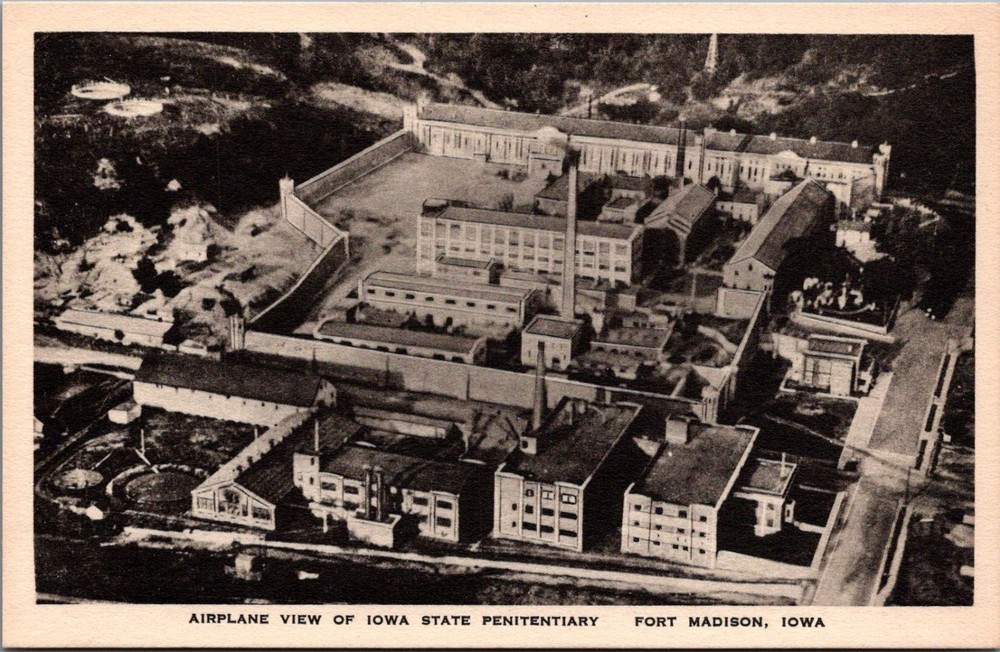 Iowa State Penitentiary Fort Madison IA Airplane View Albertype Postcard