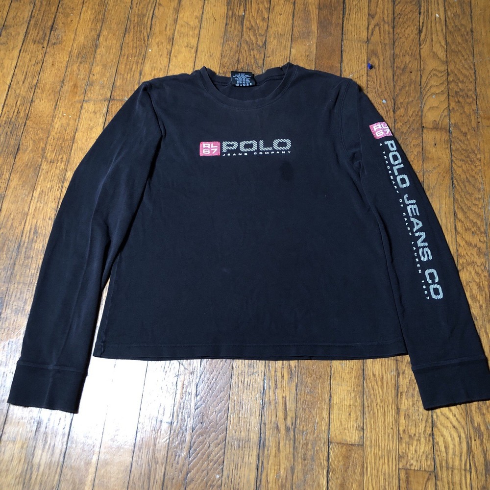 Vintage Polo Jeans Co Ralph Lauren Long Sleeve T-Shirt Women Size L Black Y2K