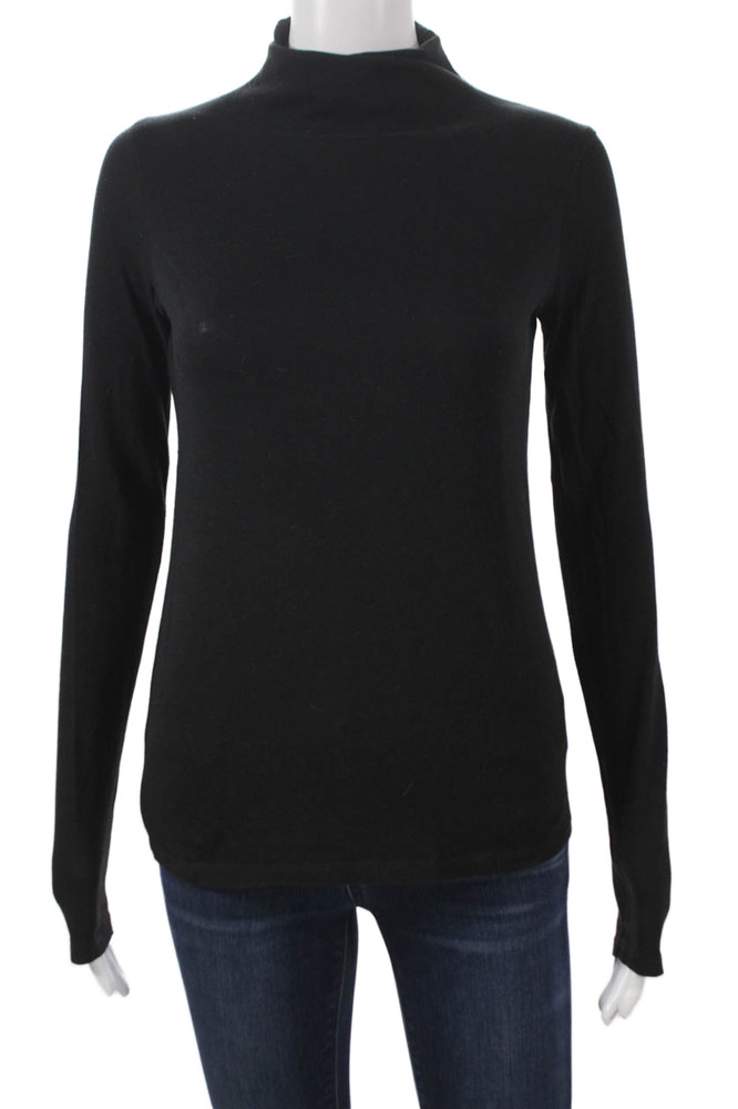 Vince Womens Basic Mock Neck Long Sleeve Cotton T-Shirt Black Size SFree Shipping in US $100+ Orders | $6.95 Orders Below