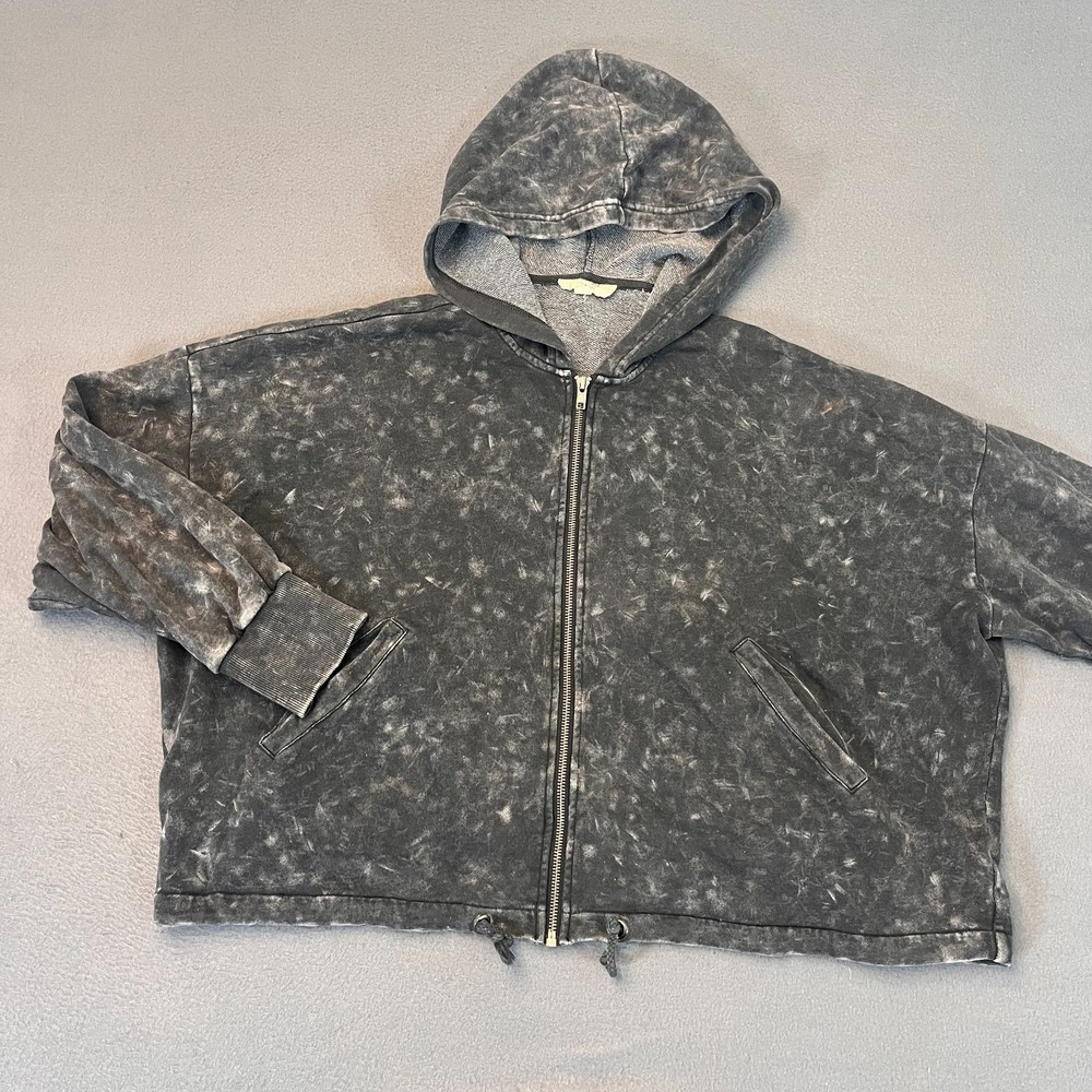BB Dakota Steve Madden Womens Med Gunmetal Gray Full Zip Hoodie Oversized Crop