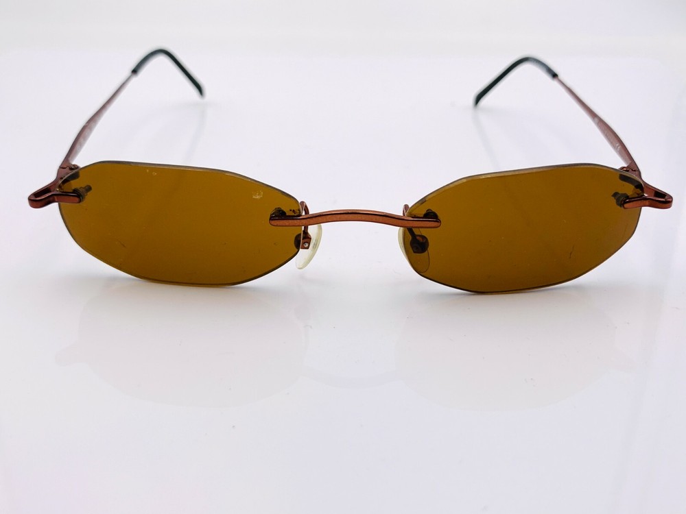 Vintage Elle 2838 Brown Metal Oval Rimless Sunglass Frames Indonesia Made