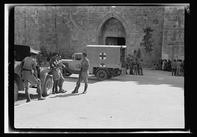Photo:Jerusalem Palestine 1938 Siege Soldiers Red Cross Ambulance Photo